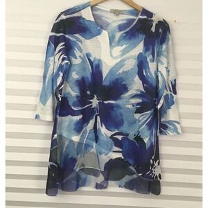 Jess & Jane Tunic Top Size M 3/4 Sleeve Slit Side Hi Lo Lightweight Split V Neck